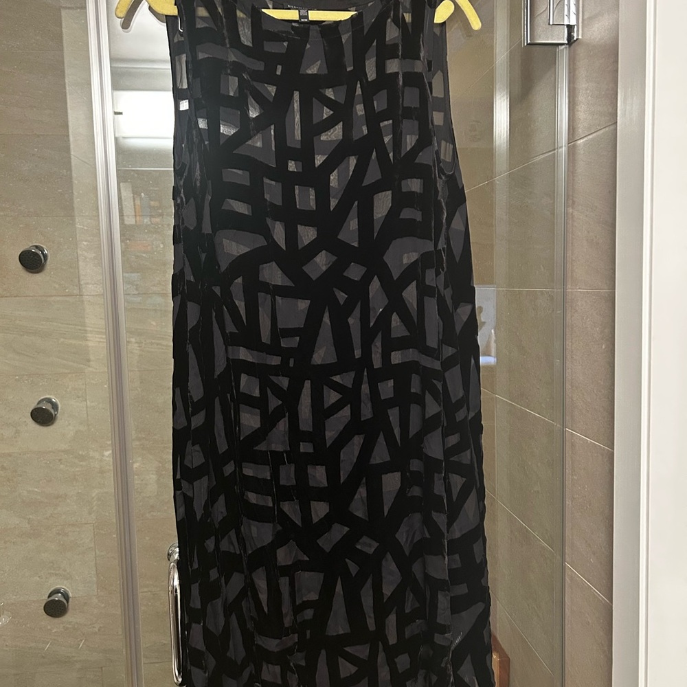 Eileen Fisher Geometric Black Velvet Burnout Sleeveless Dress